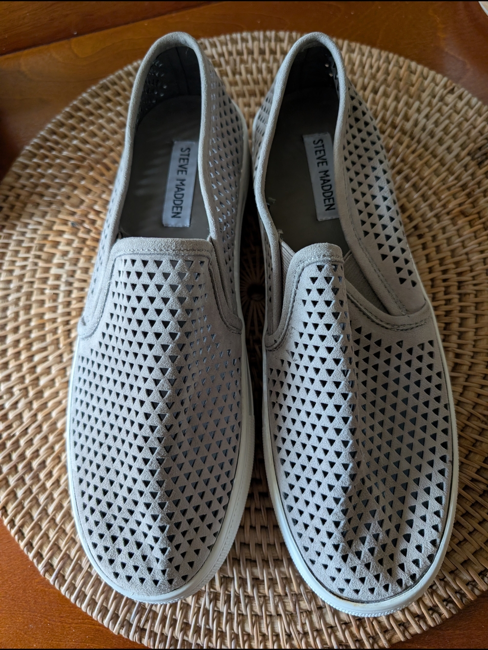 Steve Madden Women's Light Gray Perforated Slip-On Loafers